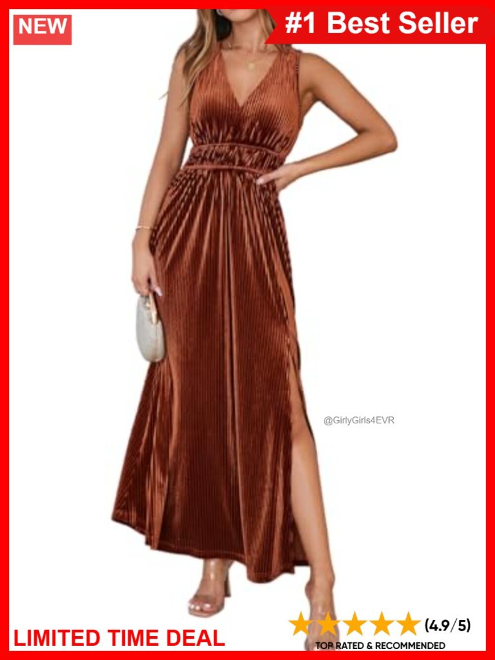 Sleeveless Velvet Maxi Dress High Slit V-Neck Formal Wedding Guest Cocktail